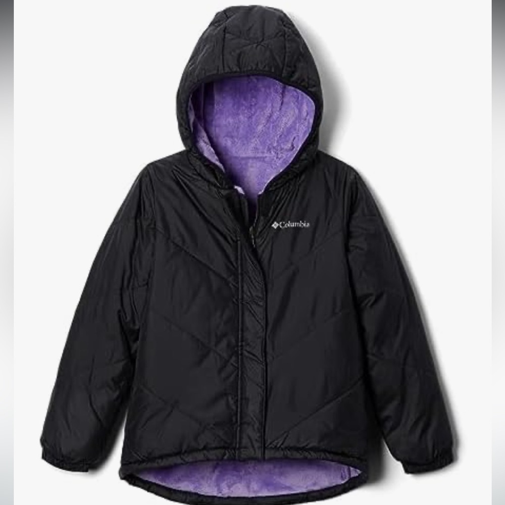 Columbia girls Big Fir Reversible Jacket Black Purple 10/12 fleece lined cozy